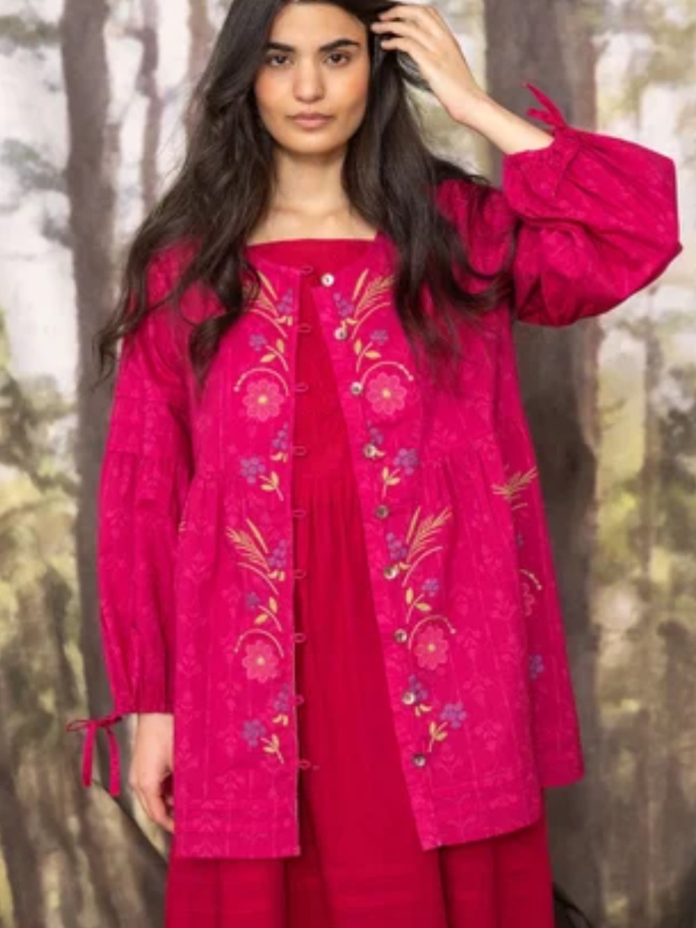 Gudrun Sjödén Hjortron Pink Floral Embroidered Organic Cotton Tunic Top/Coat L